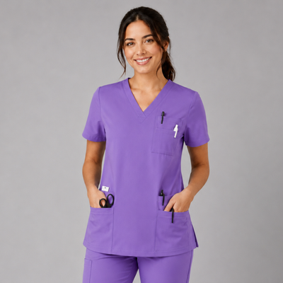Halcyra Purple V-Neck Scrub Top