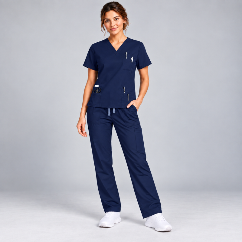 Halcyra Navy Scrub Jogger Pants