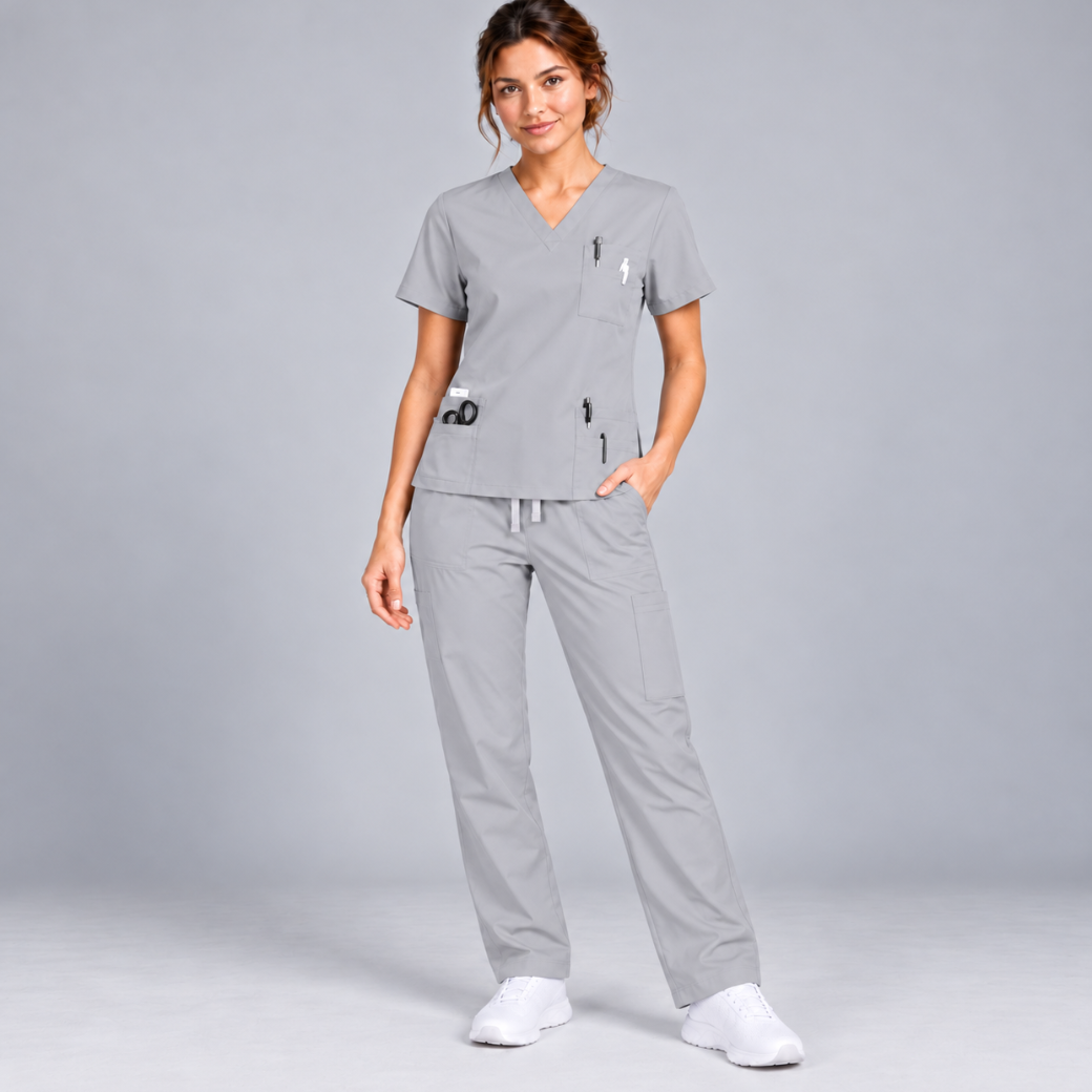 Halcyra Light Grey Scrub Jogger Pants