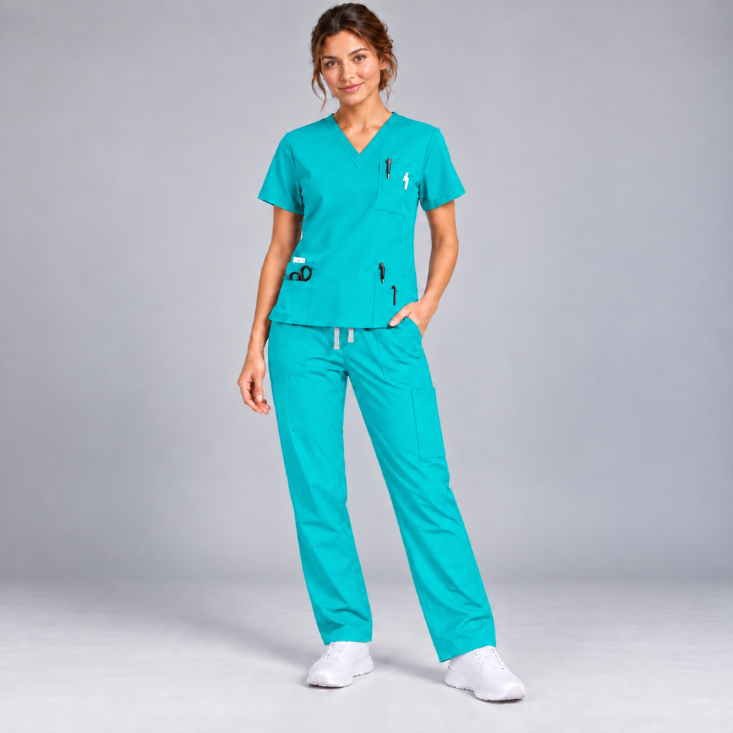 Halcyra Turquoise Scrub Jogger Pants