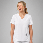 Halcyra White V-Neck Scrub Top