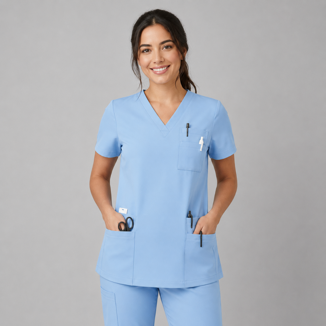 Halcyra Light Blue V-Neck Scrub Top