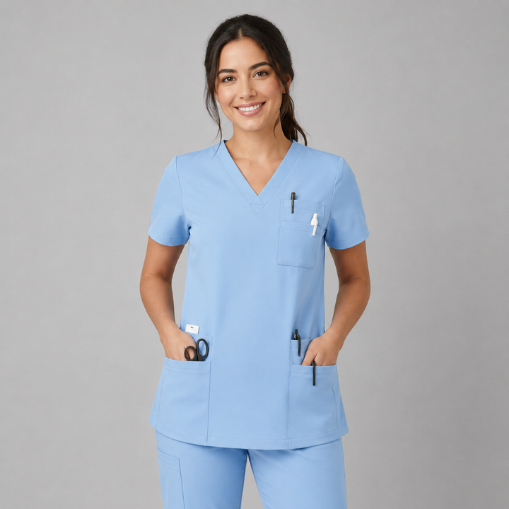 Halcyra Light Blue V-Neck Scrub Top