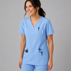 Halcyra Light Blue V-Neck Scrub Top