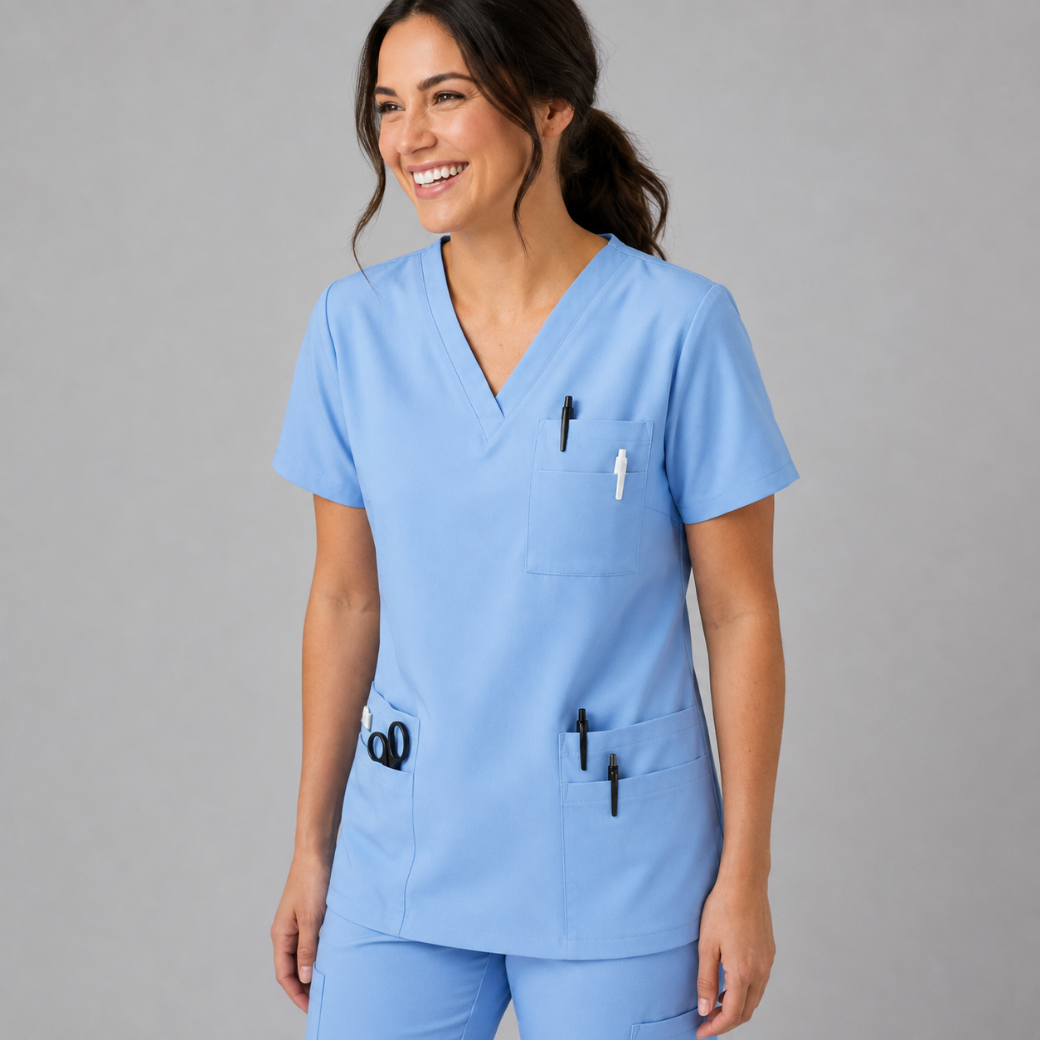Halcyra Light Blue V-Neck Scrub Top