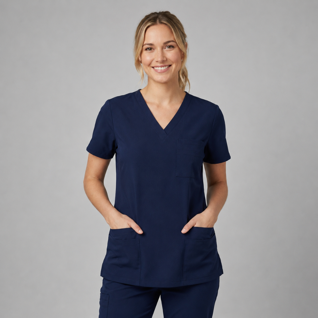 Halcyra Navy V-Neck Scrub Top