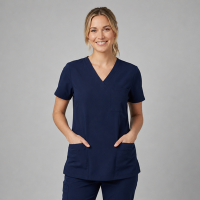 Halcyra Navy V-Neck Scrub Top