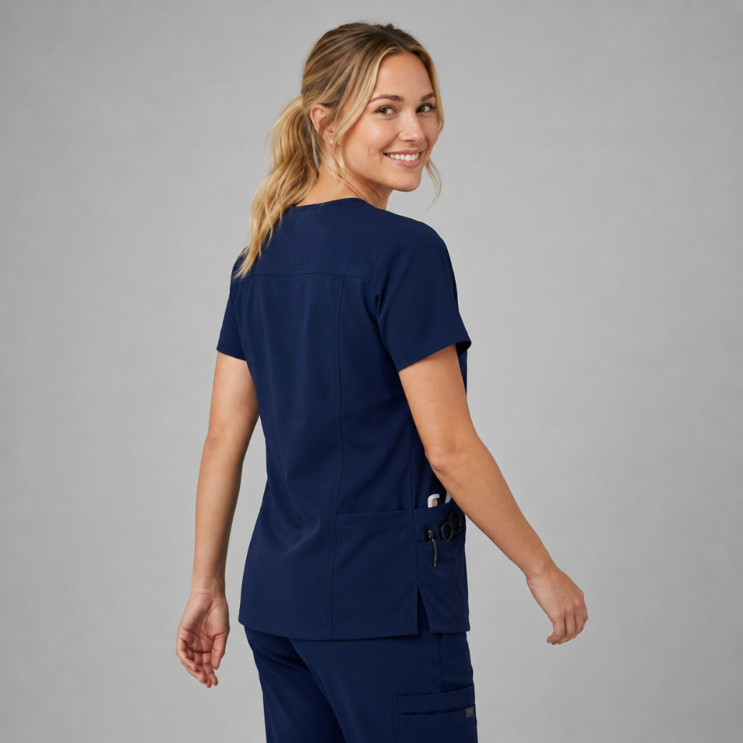 Halcyra Navy V-Neck Scrub Top