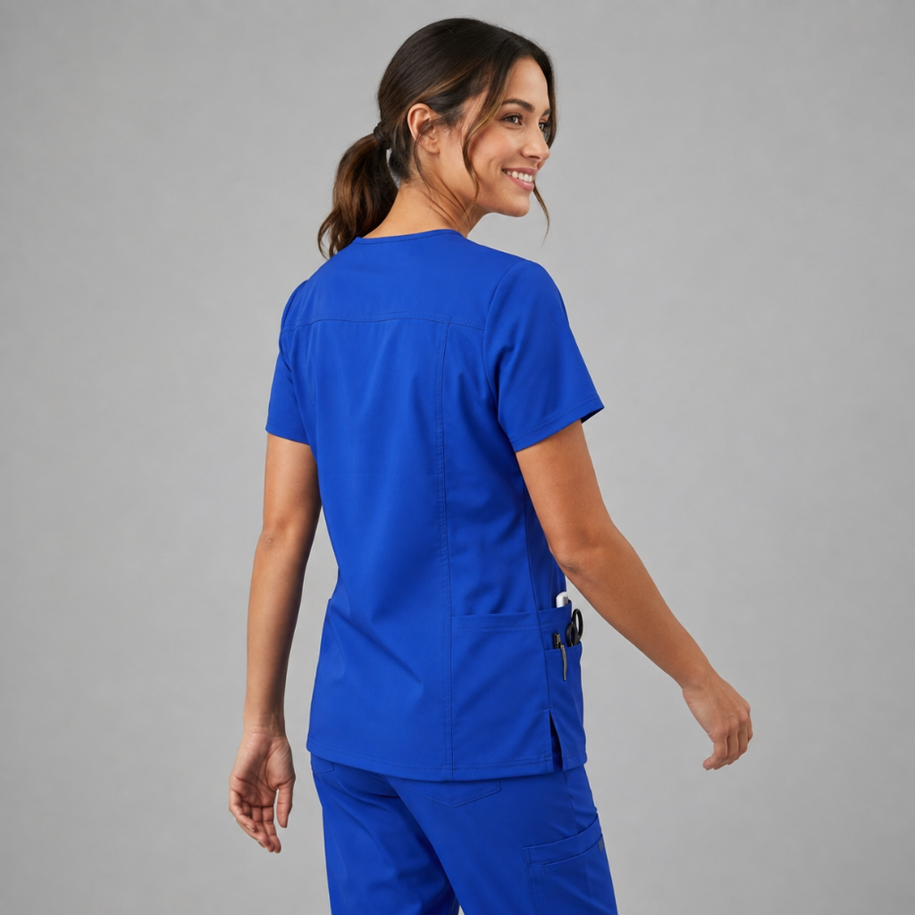 Halcyra Dark Blue V-Neck Scrub Top