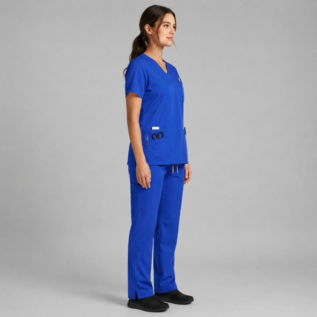 Halcyra Dark Blue V-Neck Scrub Top