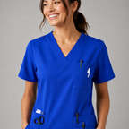 Halcyra Dark Blue V-Neck Scrub Top