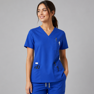 Halcyra Dark Blue V-Neck Scrub Top