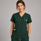 Halcyra Dark Green V-Neck Scrub Top