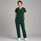 Halcyra Dark Green V-Neck Scrub Top