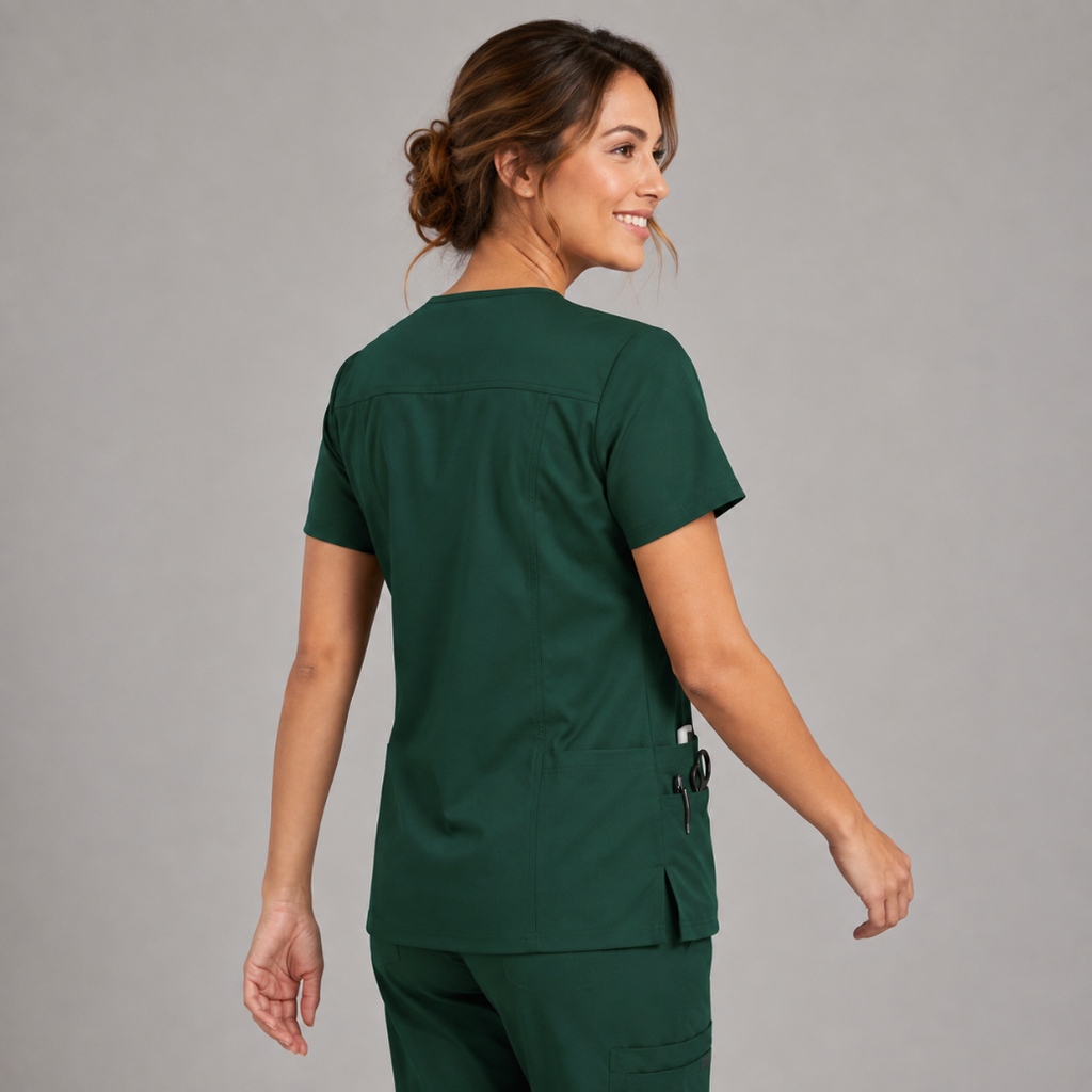 Halcyra Dark Green V-Neck Scrub Top