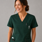 Halcyra Dark Green V-Neck Scrub Top