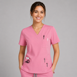 Halcyra Pink V-Neck Scrub Top