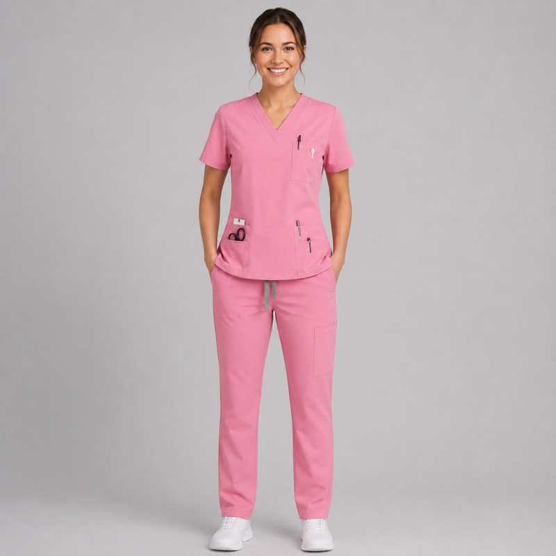 Halcyra Pink V-Neck Scrub Top