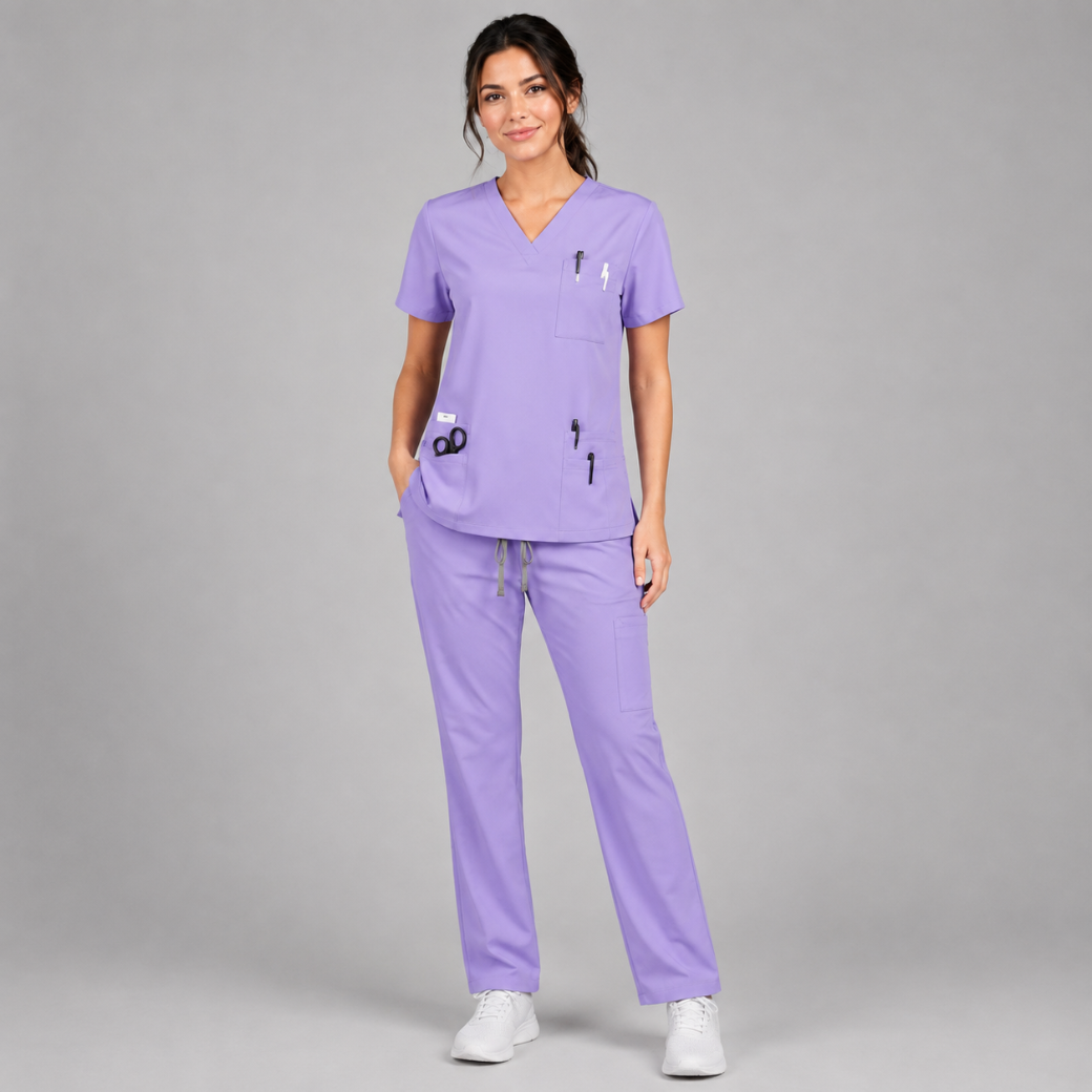Halcyra Lavender V-Neck Scrub Top