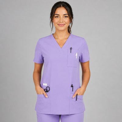 Halcyra Lavender V-Neck Scrub Top