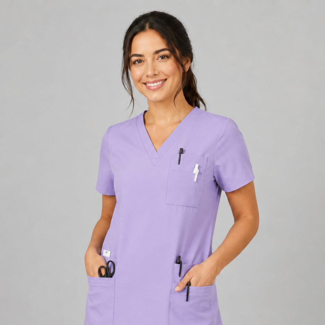 Halcyra Lavender V-Neck Scrub Top