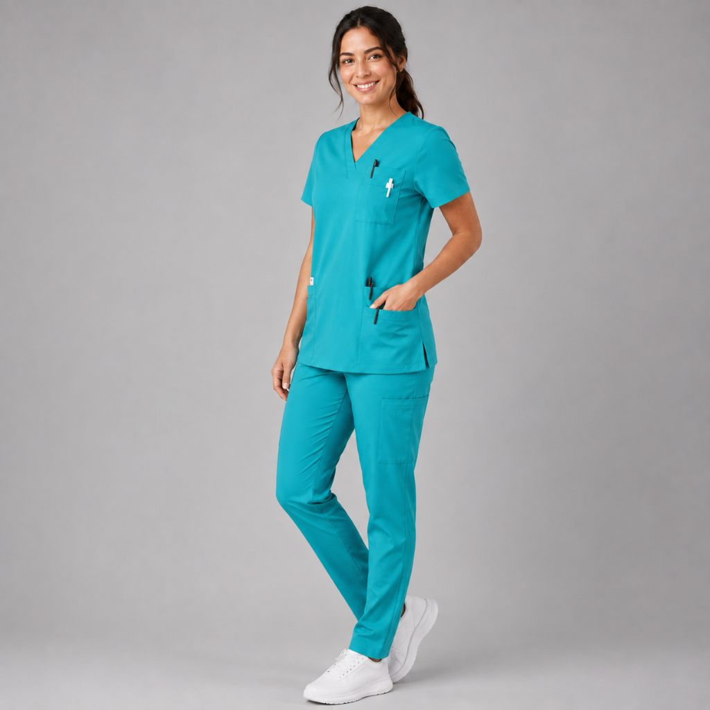 Halcyra Turquoise V-Neck Scrub Top