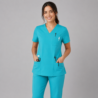 Halcyra Turquoise V-Neck Scrub Top