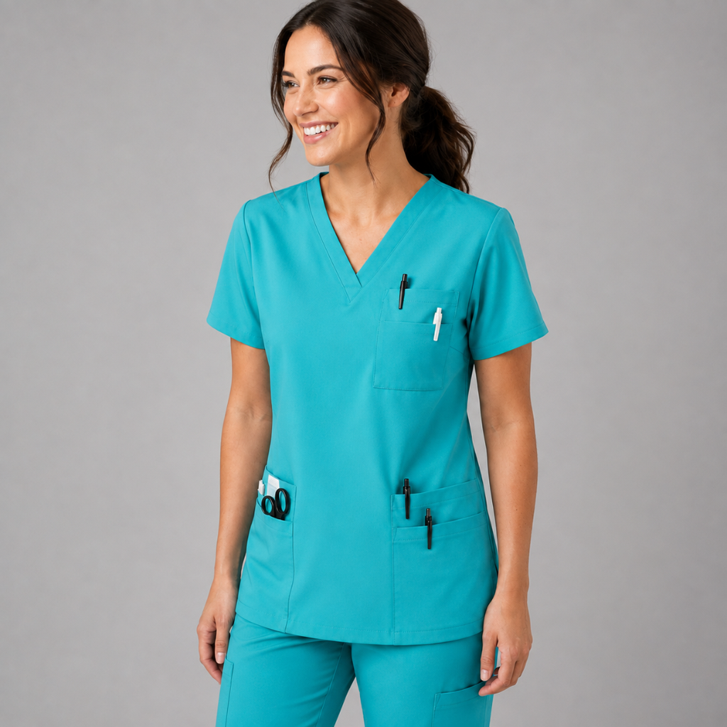 Halcyra Turquoise V-Neck Scrub Top