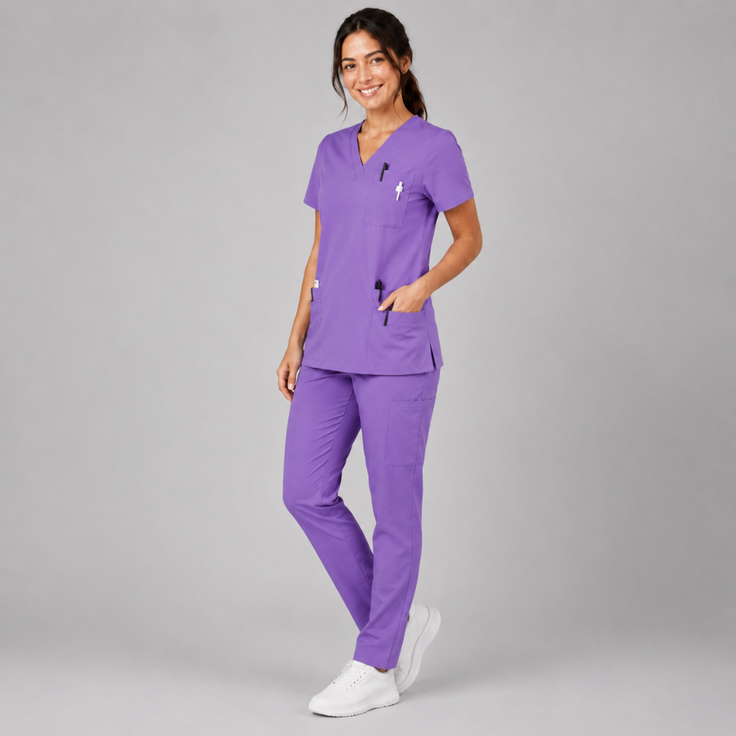 Halcyra Purple V-Neck Scrub Top