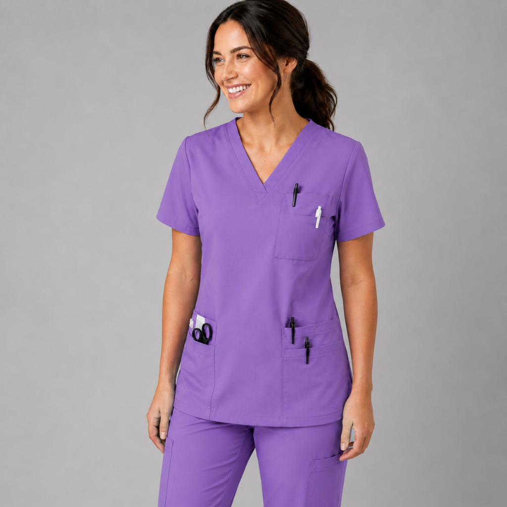 Halcyra Purple V-Neck Scrub Top