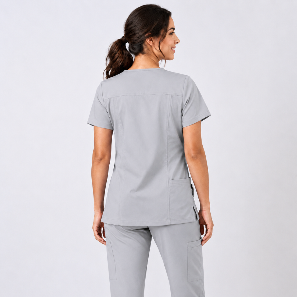Halcyra Light Grey V-Neck Scrub Top