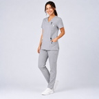 Halcyra Light Grey V-Neck Scrub Top