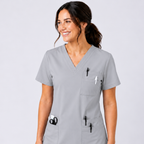 Halcyra Light Grey V-Neck Scrub Top