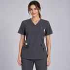 Halcyra Dark Grey V-Neck Scrub Top