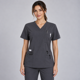 Halcyra Dark Grey V-Neck Scrub Top