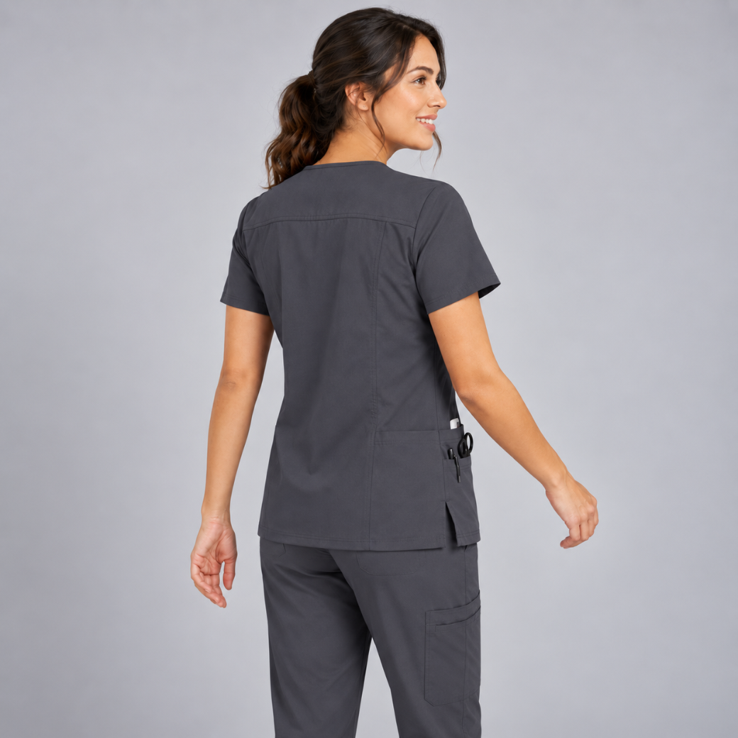 Halcyra Dark Grey V-Neck Scrub Top