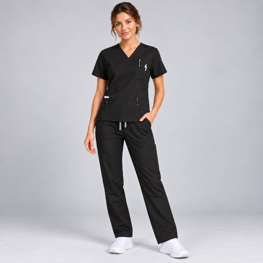 Halcyra Black Scrub Jogger Pants