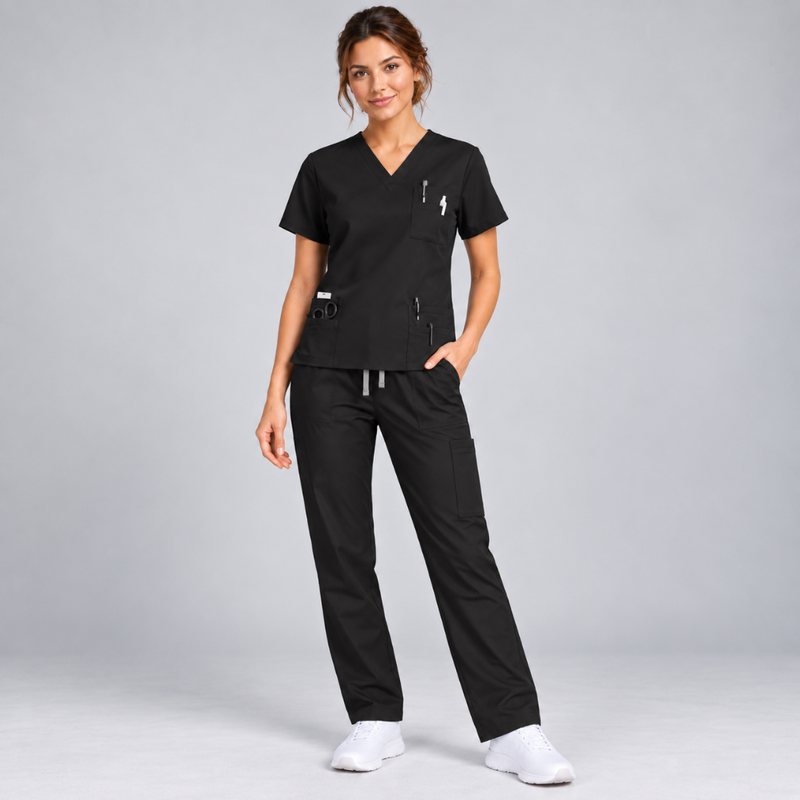 Halcyra Black Scrub Jogger Pants