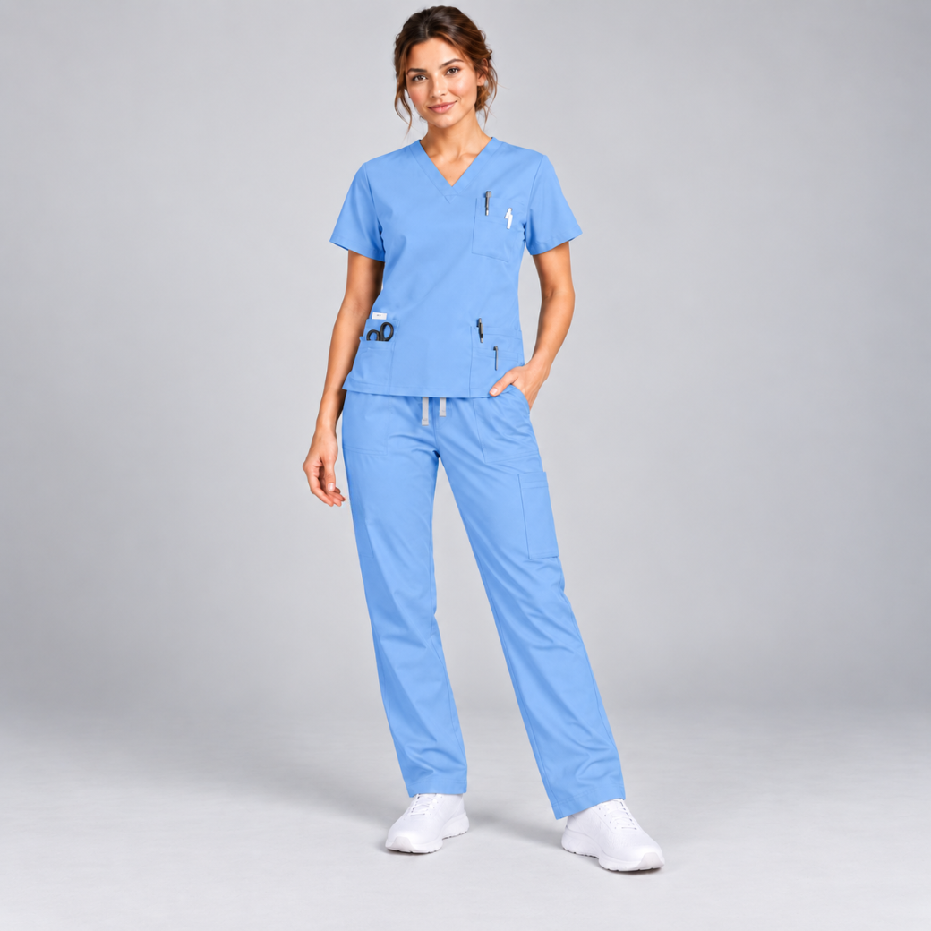 Halcyra Light Blue Scrub Jogger Pants