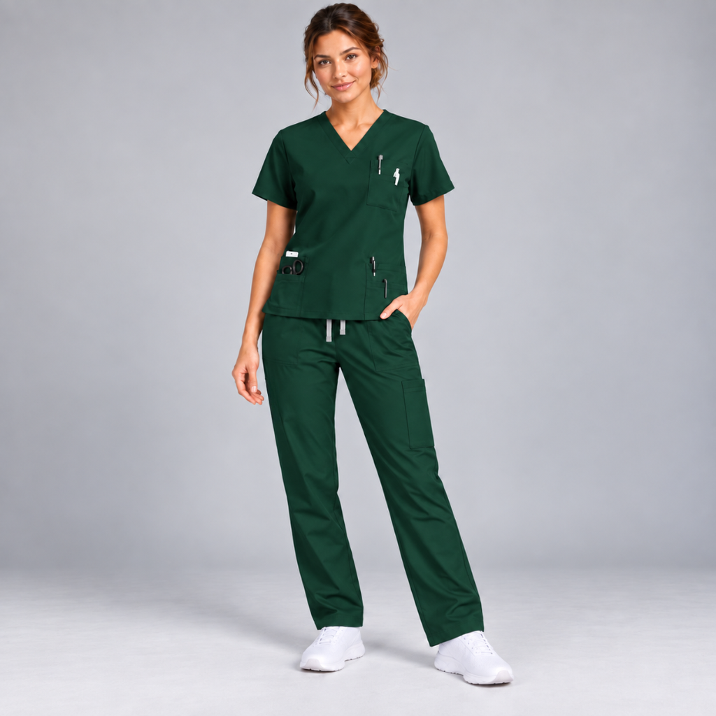 Halcyra Dark Green Scrub Jogger Pants