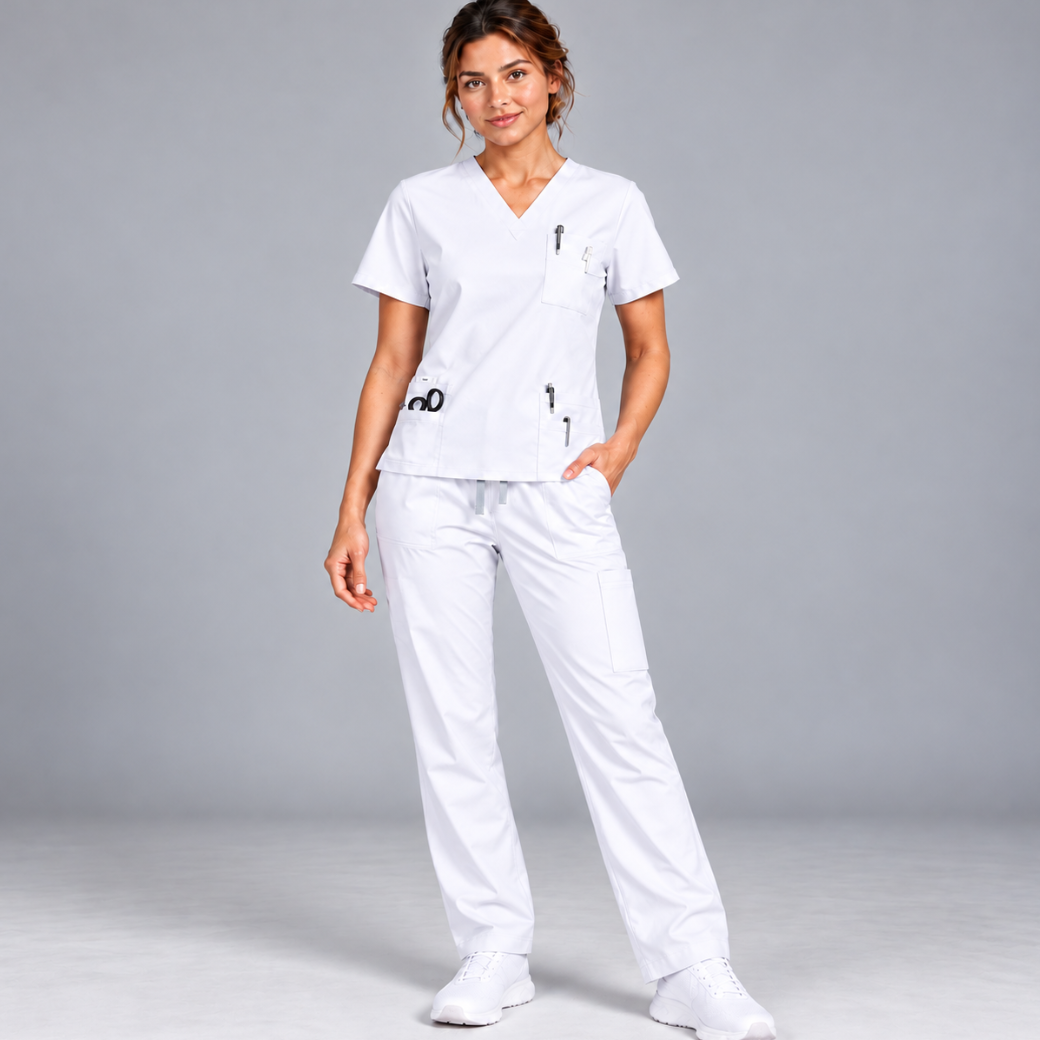 Halcyra White Scrub Jogger Pants