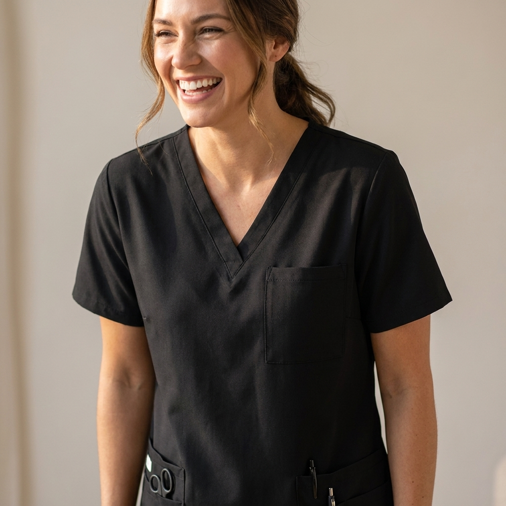 Halcyra Navy V-Neck Scrub Top